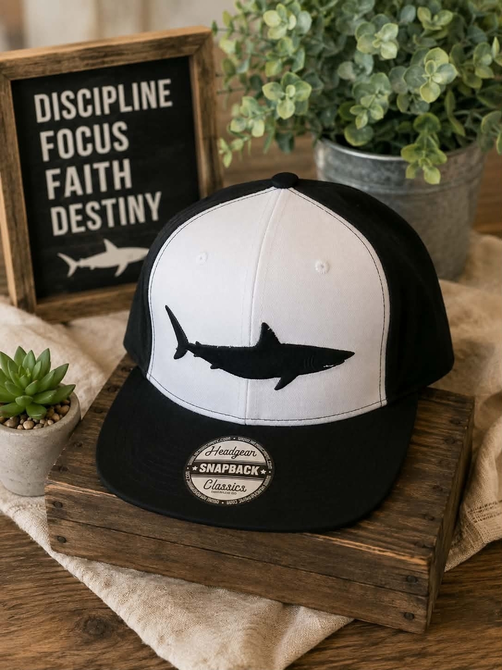 Black & White Shark Snapback Cap
